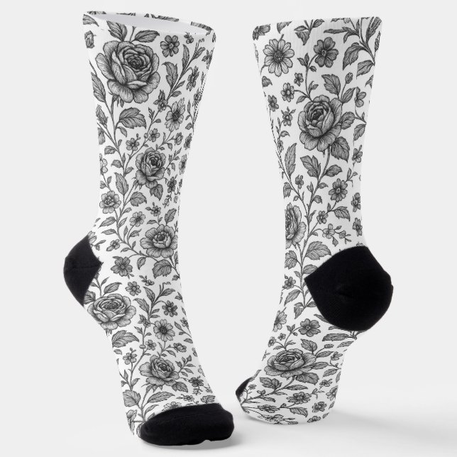 Vintage Rose Floral Pattern  Socks (Angled)