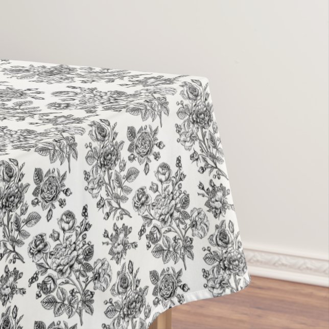 Vintage Rose Floral Pattern Tablecloth (In Situ)