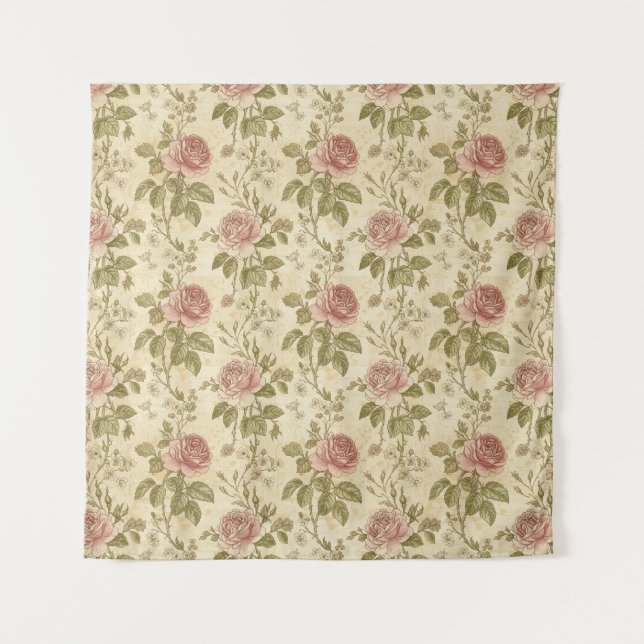 Vintage Rose Floral Pattern Tapestry (Front)