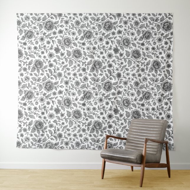 Vintage Rose Floral Pattern  Tapestry (In Situ (Horizontal))