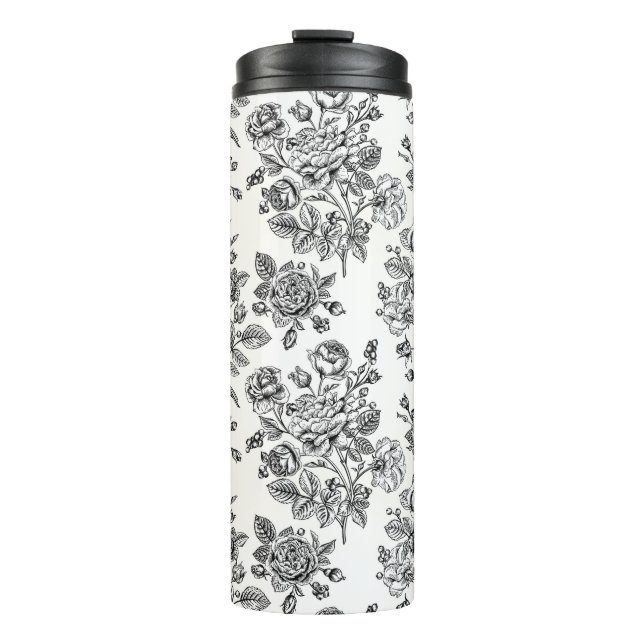 Vintage Rose Floral Pattern Thermal Tumbler (Front)