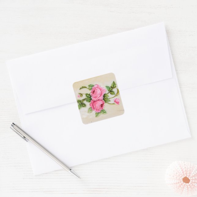 Vintage Rose Floral Tile Square Sticker (Envelope)