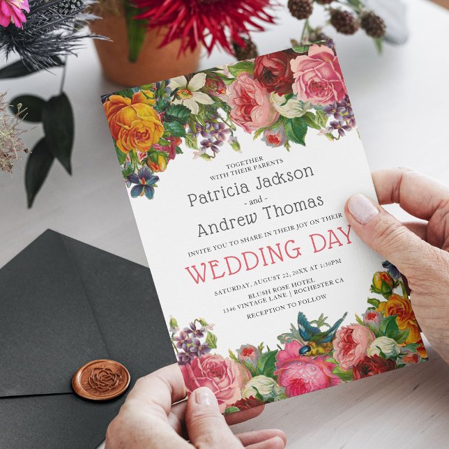 Vintage Rose Floral Wedding Invitation (Creator Uploaded)