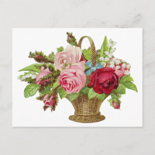 Vintage Rose Flower Basket Postcard