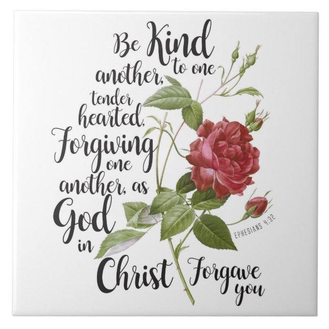 Vintage Rose flower illustrated with bible verse  Ceramic Tile (Front)