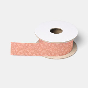 Vintage Rose Flower Pattern Pink Coral Elegant Satin Ribbon
