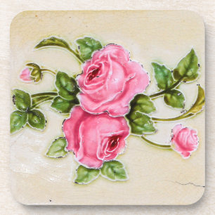 Vintage Rose Flower Tile Coaster