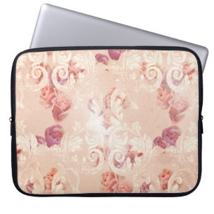 Vintage rose flowers and baroque ornaments pattern laptop sleeve