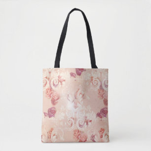 Vintage rose flowers and baroque ornaments pattern tote bag