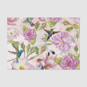 Vintage Rose Flowers & Hummingbirds pattern Tissue Paper