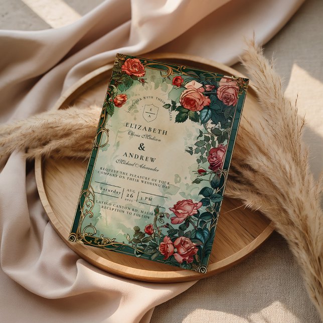 Vintage Rose Frame Botanical Wedding Invitation (Creator Uploaded)