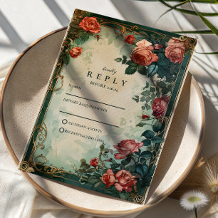 Vintage Rose Frame Botanical Wedding RSVP Card