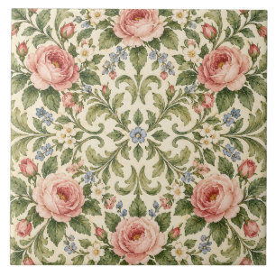 Vintage Rose Garden Floral Ceramic Tile