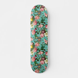 Vintage rose garden in teal background skateboard