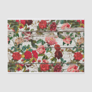 Vintage Rose Garden on Wooden Wall Tissue Paper