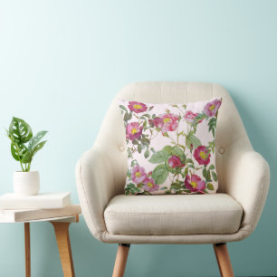 Vintage Rose Garden Romantic Floral Throw Pillow