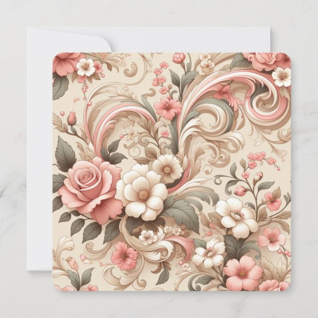 Vintage Rose Garden Scrollwork  Invitation (Front)