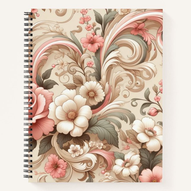Vintage Rose Garden Scrollwork  Notebook (Front)