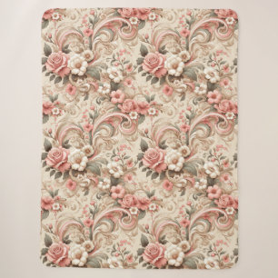 Vintage Rose Garden Scrollwork Sherpa Blanket