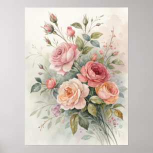 Vintage Rose Garden Wall Art   Soft Pink.