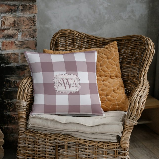 Vintage Rose Gingham Family Monogram Farmhouse Cushion (Creator Uploaded)