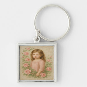 Vintage Rose Girl Portrait Key Ring