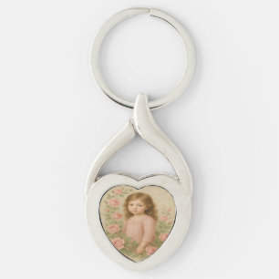 Vintage Rose Girl Portrait Key Ring