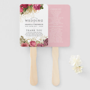Vintage Rose Gold and Blush Shabby Wedding Program Hand Fan