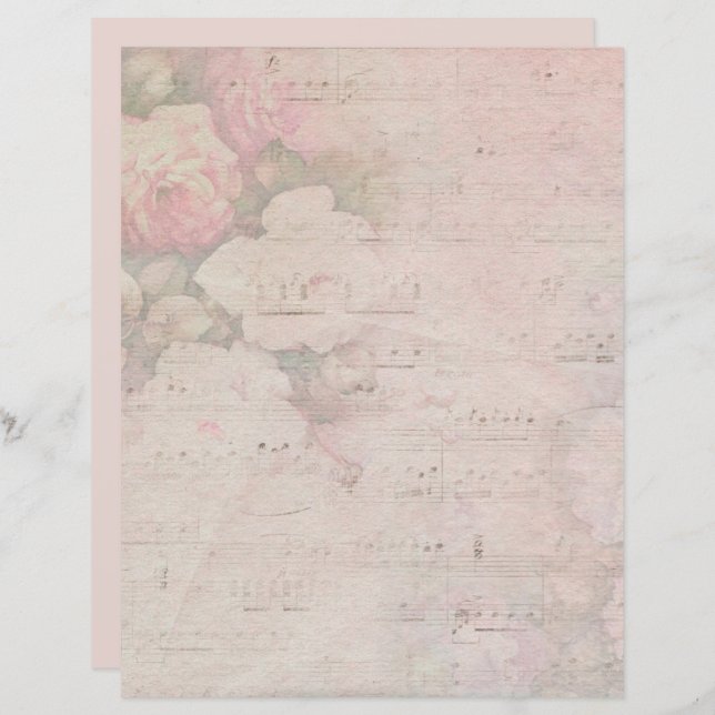 Vintage Rose Gold Floral Music Notes (Front/Back)