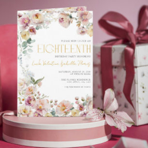 Vintage Rose Gold Flowers Candles 18th Birthday QR Invitation