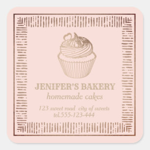 Vintage Rose gold Homemade cupcakes and sweets Square Sticker