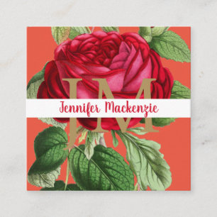 Vintage Rose Gold Pretty Peach and Pink Square Business Card