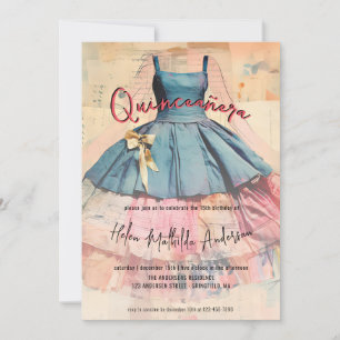 Vintage Rose Gold Princess Dress Photo Quinceanera Invitation