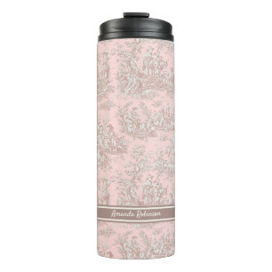 Vintage rose gold toile de jouy printed thermal tumbler