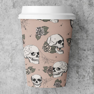 Vintage Rose Gothic Skulls and Roses Halloween Paper Cups