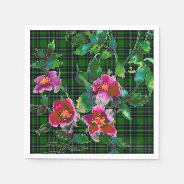 Vintage Rose green plaid Napkin (Front)