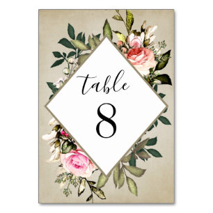 Vintage Rose Greenery Wedding Table Number Cards