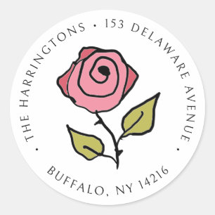 Vintage Rose Hand-Drawn Floral Return Address Classic Round Sticker