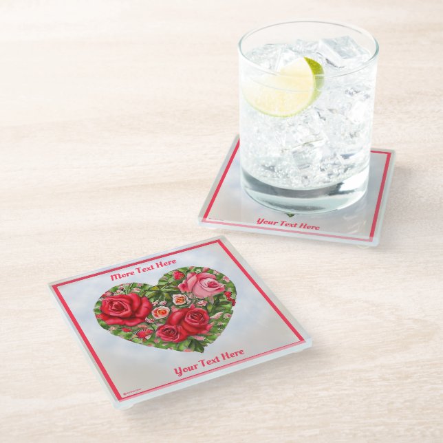Vintage Rose Heart  Glass Coaster (Angled)