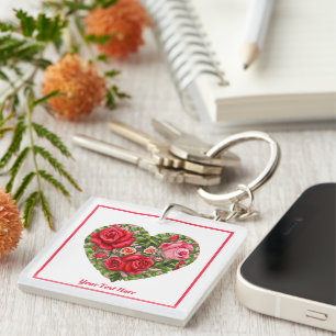 Vintage Rose Heart Key Ring