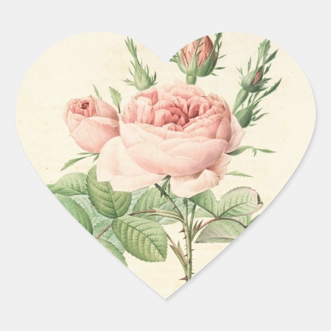 Vintage Rose Heart Sticker (Front)