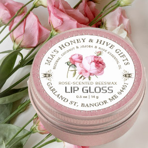 Vintage Rose & Honeybee Pink  Lip Gloss Label