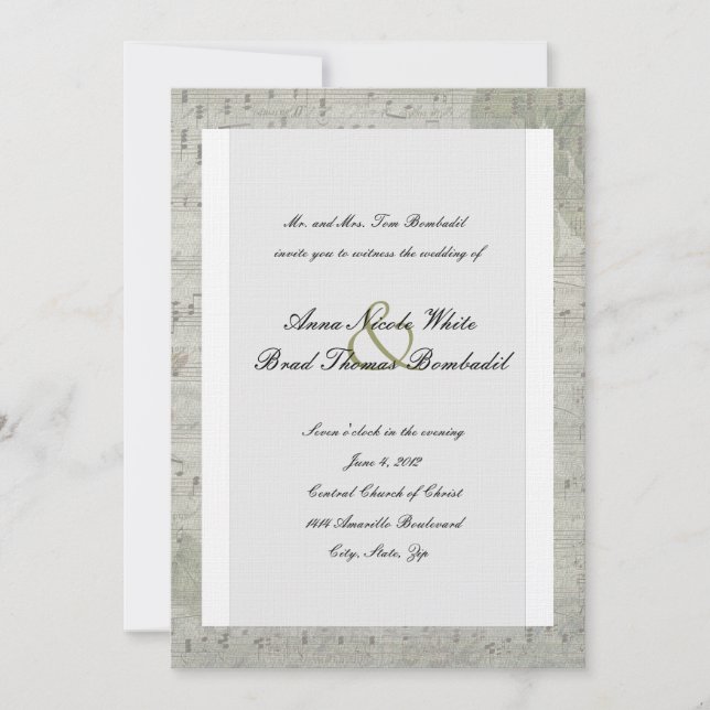 Vintage Rose Inverted Music Wedding Invitation (Front)