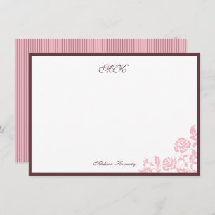 Vintage Rose Lace Pink Stripe Script Personalised  Card