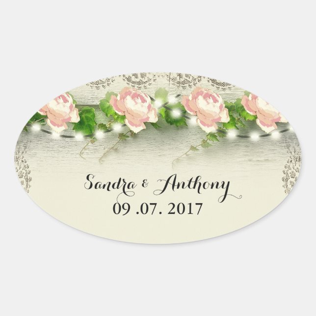 Vintage Rose & Lace Wedding Invitation Sticker (Front)