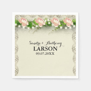Vintage Rose & Lace Wedding Napkin