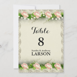 Vintage Rose & Lace Wedding Table Numbers