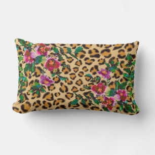 Vintage Rose - leopard print Lumbar Cushion