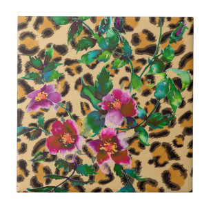 Vintage Rose - leopard print Tile