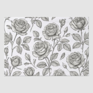 Vintage Rose Line Art Botanical Pattern Tissue Paper